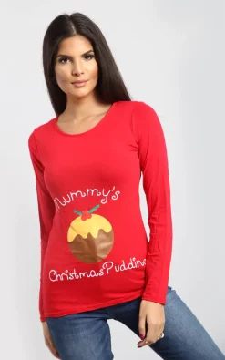 Best Pirce 🎉 Oops Fashion Julia 🔔 Christmas Pudding Long Sleeve T 👕 Shirt In Red 🧨