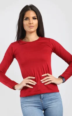 Wholesale 🎁 Oops Fashion Aria Long Sleeve Plain T 👚 Shirt In Wine 😍