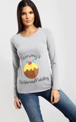Discount 😀 Oops Fashion Julia 🎄 Christmas Pudding Long Sleeve T 👕 Shirt In Grey ⌛