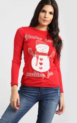 Flash Sale 🔔 Oops Fashion Red 🎁 Christmas T 👕 Shirt In Snowman Print ❤️