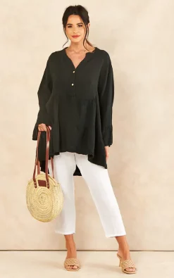 Best Sale 💯 Bella And Blue Oversized Frill Hem Blouse In Black 🥰