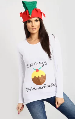 Best Sale 🎉 Oops Fashion Julia 🎄 Christmas Pudding Long Sleeve T 👕 Shirt In White 🛒