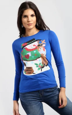 Top 10 🌟 Oops Fashion Jessica ❄ Christmas Long Sleeve Tshirt In Royal Blue 🔔