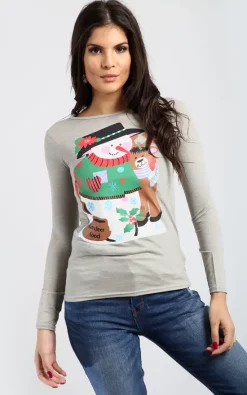 Flash Sale ⭐ Oops Fashion Jessica 🎅 Christmas Long Sleeve Tshirt In Grey 💯
