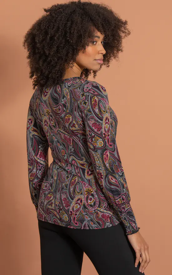 Discount ๐ Klass Tie Front Paisley Print Jersey Top Black/Red โ - Image 3