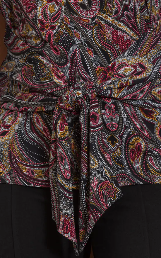 Discount ๐ Klass Tie Front Paisley Print Jersey Top Black/Red โ - Image 4