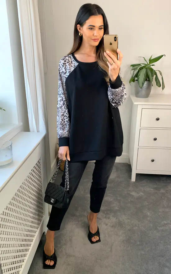 Promo ๐ Malissa J Collection Sequin Sleeve Jersey Top In Black โจ