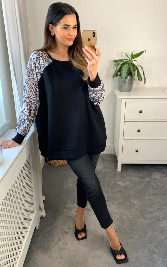 Promo ๐ Malissa J Collection Sequin Sleeve Jersey Top In Black โจ - Image 2