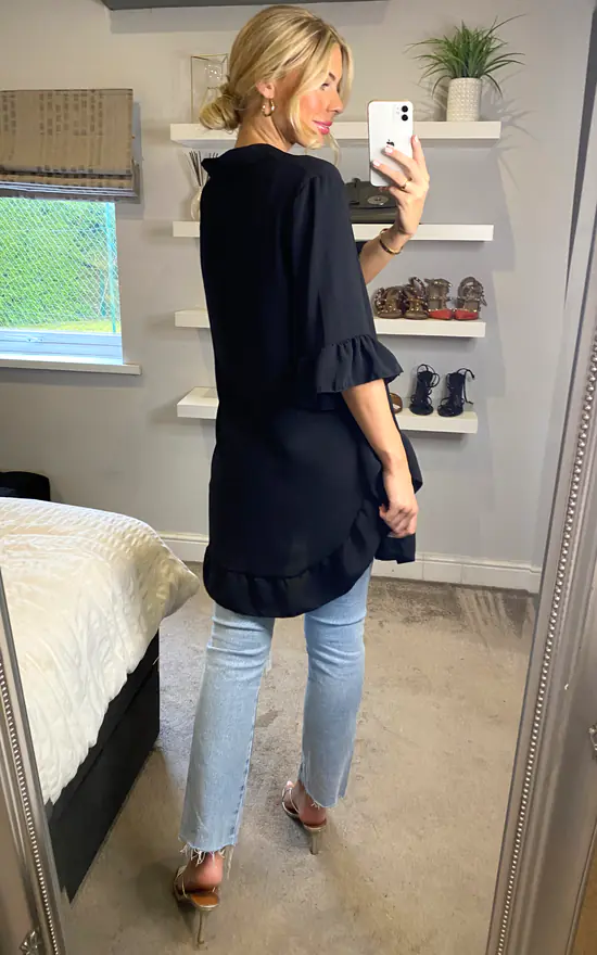Best reviews of ๐ HOXTON GAL Ruffle Detailed 3/4 Sleeves Tunic ๐ Shirt In Black ๐งจ - Image 4