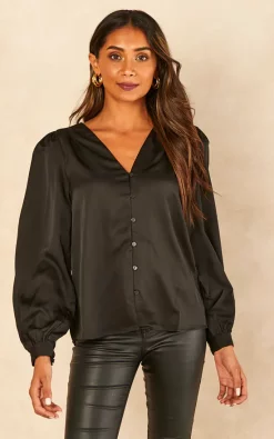 Brand new 👏 VILA Long Sleeve Satin V Neck Blouse In Black ⭐