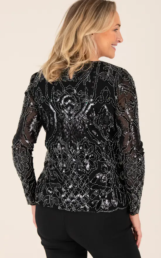 Best deal ๐ฏ Klass Long Sleeve Embellished Top Black/Silver ๐ฅฐ - Image 3