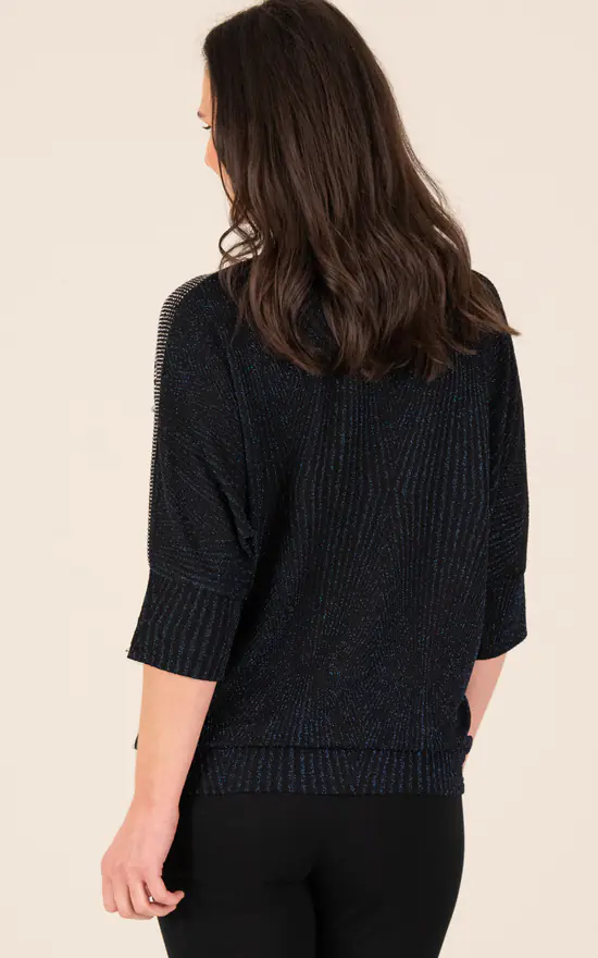 New โค๏ธ Klass Embellished Batwing Top Black/Blue ๐ - Image 2