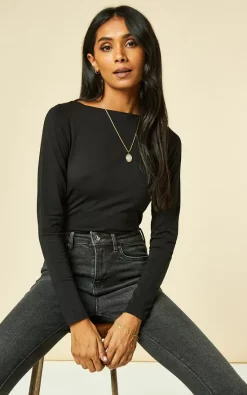 Discount 😍 VM Long Sleeve Boat Neck Top In Black 😀