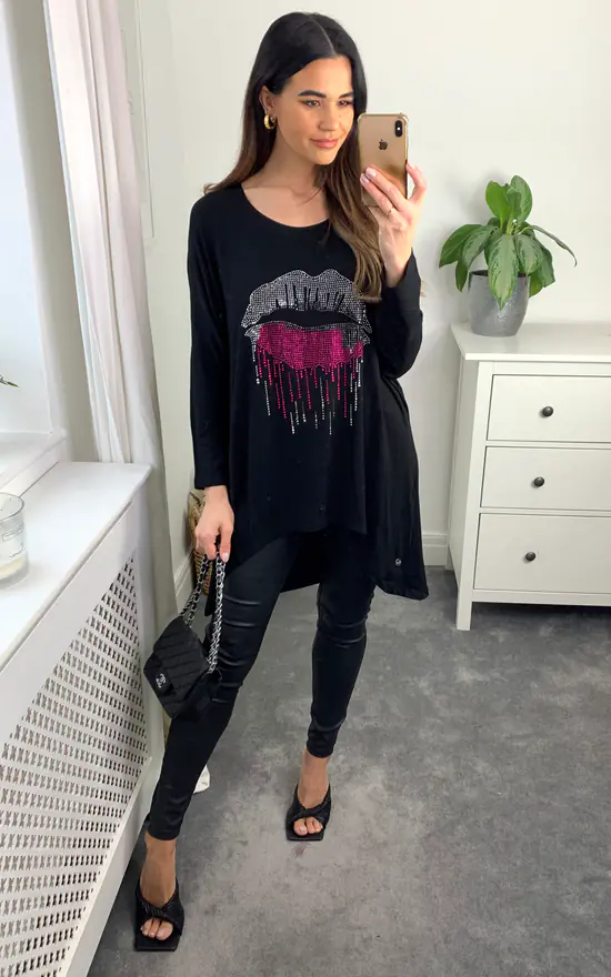 Deals ๐ Malissa J Collection Oversized Jersey Top With Embellished Lip Motif ๐