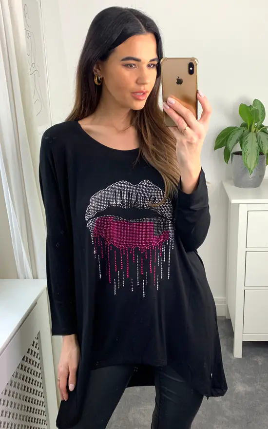 Deals ๐ Malissa J Collection Oversized Jersey Top With Embellished Lip Motif ๐ - Image 2