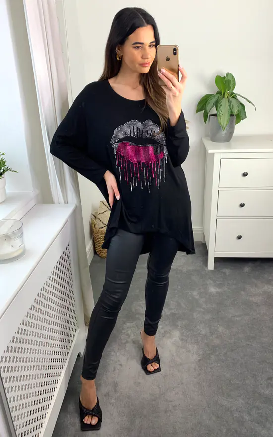 Deals ๐ Malissa J Collection Oversized Jersey Top With Embellished Lip Motif ๐ - Image 3