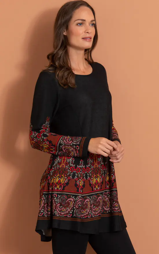 Flash Sale ✔️ Klass Paisley Border Print Knit Tunic Black/Red ✨ - Image 2