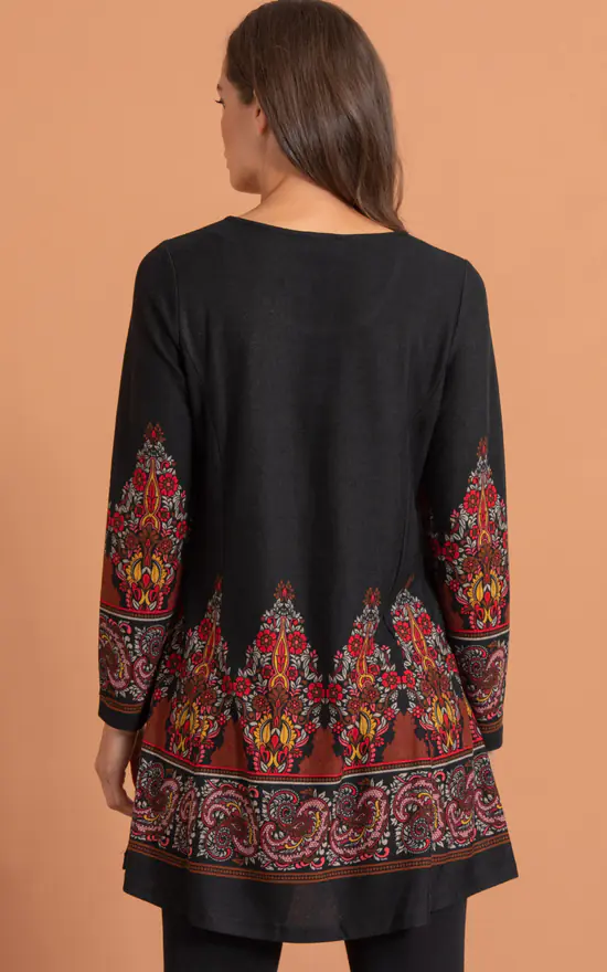 Flash Sale ✔️ Klass Paisley Border Print Knit Tunic Black/Red ✨ - Image 3