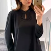 Flash Sale 👏 HOXTON GAL Oversized Detailed Neck Top With Long Sleeves In Black 👏