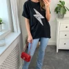 Discount 😍 HOXTON GAL Oversized Sequin Relaxed T 👕 Shirt In Black 🎁