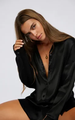 Buy ✔️ SNDYS Black Satin 👕 Shirt ❤️