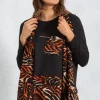 Best reviews of 🌟 Klass Plain And Animal Print Dip Hem Knitted Tunic Top Black/Orange ⌛