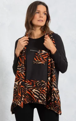 Best reviews of 🌟 Klass Plain And Animal Print Dip Hem Knitted Tunic Top Black/Orange ⌛