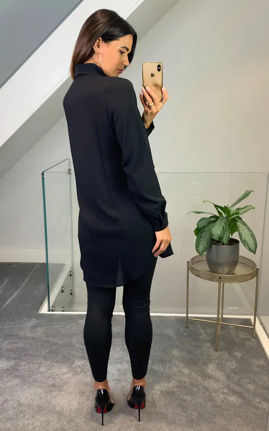 Outlet ✨ HOXTON GAL Oversized Tunic 👚 Shirt With Tie In Black 🤩 - Image 4