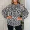Best Pirce 😉 Miss Floral Black Long Sleeve Leopard Tie Neck Blouse ✨