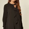 Cheapest ✔️ HOXTON GAL Black Oversized Crepe Top Ruffle Front Relaxed Fit Blouse 🛒