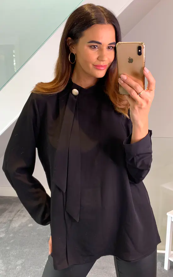 Discount โ HOXTON GAL Oversized High Neck Top With Brooch Details In Black ๐ - Image 3