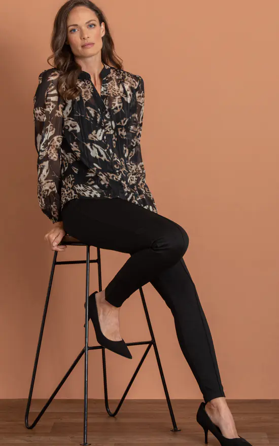 Discount ๐คฉ Klass Animal Print Semi Sheer Blouse Black/Tan ๐ฏ