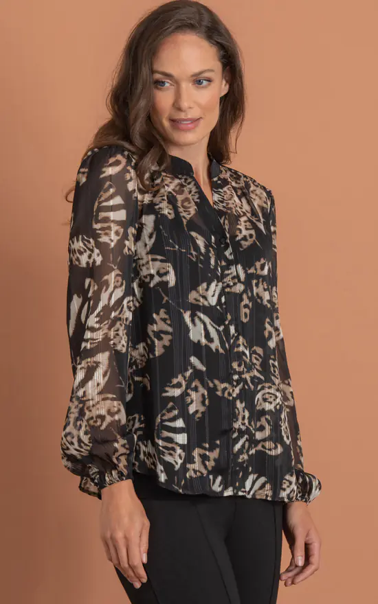 Discount ๐คฉ Klass Animal Print Semi Sheer Blouse Black/Tan ๐ฏ - Image 2