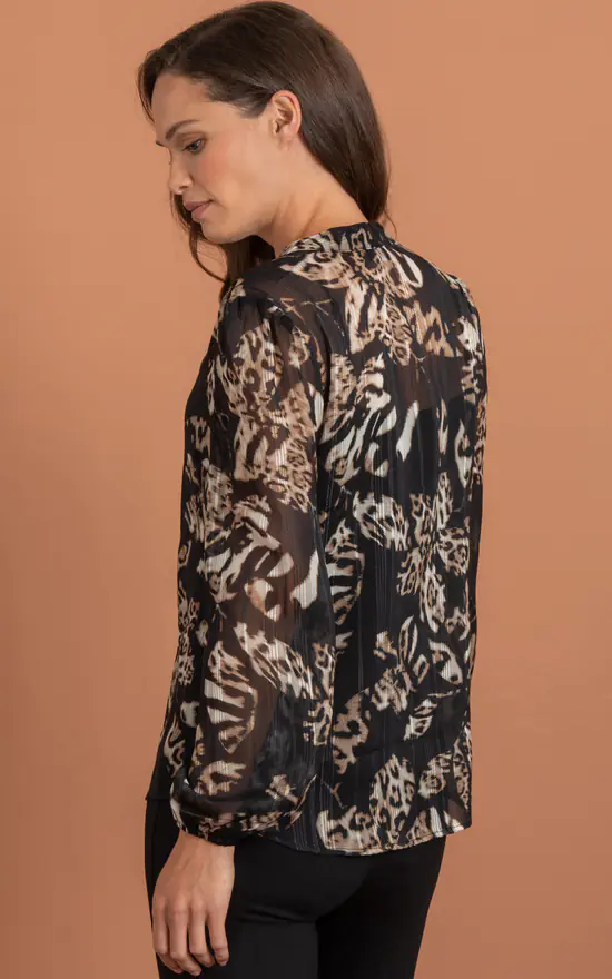 Discount ๐คฉ Klass Animal Print Semi Sheer Blouse Black/Tan ๐ฏ - Image 3