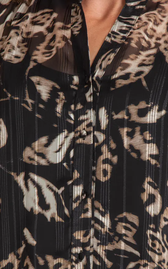 Discount ๐คฉ Klass Animal Print Semi Sheer Blouse Black/Tan ๐ฏ - Image 4