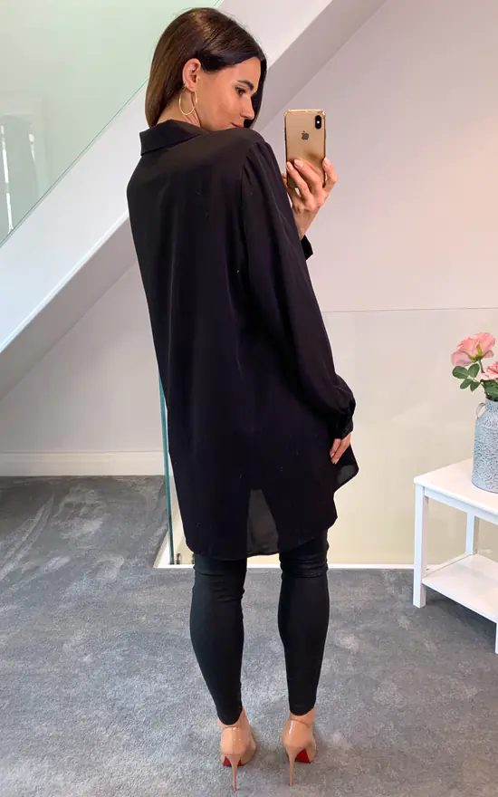 Budget ๐ HOXTON GAL Crepe Tunic ๐ Shirt With Button Details In Black ๐งจ - Image 4