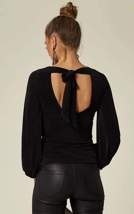 Cheapest ๐ Pleat Boutique Samantha Backless Tie Back Balloon Sleeve Top In Black ๐