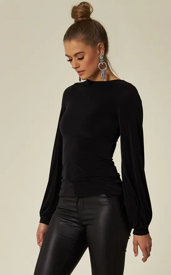 Cheapest ๐ Pleat Boutique Samantha Backless Tie Back Balloon Sleeve Top In Black ๐ - Image 2