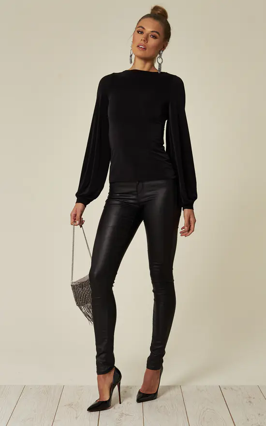 Cheapest ๐ Pleat Boutique Samantha Backless Tie Back Balloon Sleeve Top In Black ๐ - Image 3