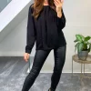 Best reviews of 💯 HOXTON GAL Long Sleeves Oversized Top With Details In Black 💯