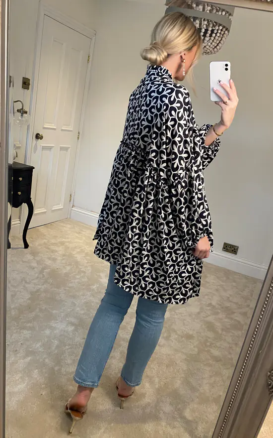 Best Sale ๐ Malissa J Collection Oversized High Neck Balloon Sleeve Blouse In Mono โ๏ธ - Image 4