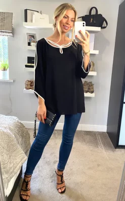 Best Pirce 🔔 HOXTON GAL Oversized Crepe Top With Details In Black 🎁
