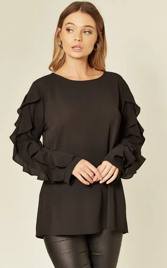 Cheap โจ HOXTON GAL Crepe Black Oversized Top Sleeve Relaxed Fit ๐ฅฐ