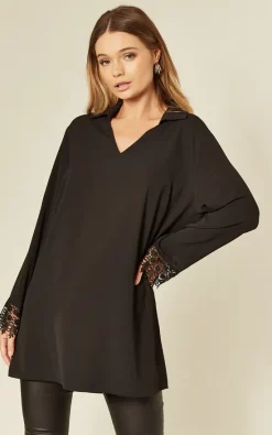 Best deal 💯 HOXTON GAL Black Oversized Top With Lace Detail 🔔