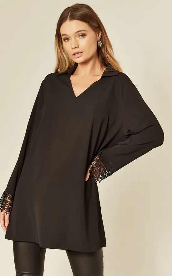 Best deal ๐ฏ HOXTON GAL Black Oversized Top With Lace Detail ๐