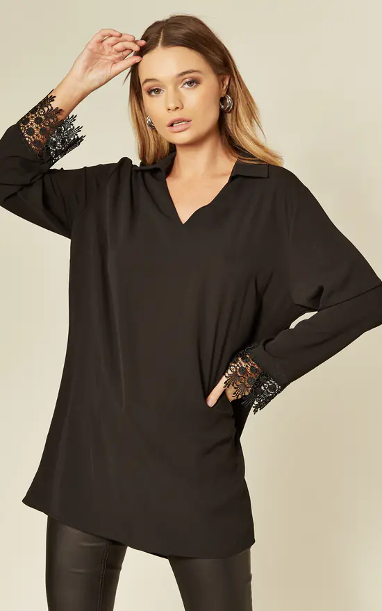 Best deal ๐ฏ HOXTON GAL Black Oversized Top With Lace Detail ๐ - Image 3