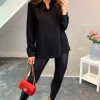 Discount 🧨 HOXTON GAL Oversized Long Sleeves V Neck Top With Button Details In Black ⌛