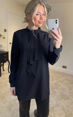 Deals 🌟 HOXTON GAL Oversized Detailed Front Long Sleeves Tunic In Black 🛒