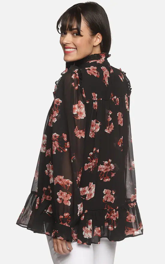 Brand new โญ Is.U Black Floral Printed Full Sleeve Ruffle Top ๐ - Image 3